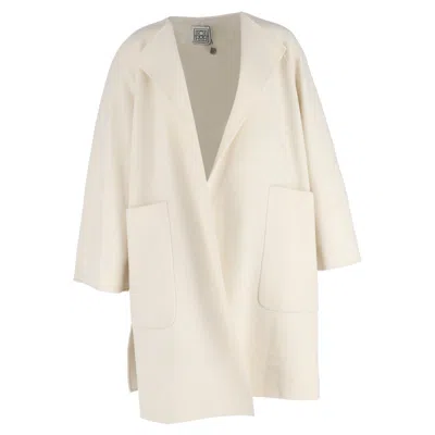 Totême Open Coat With Pockets In Ivory Wool In White