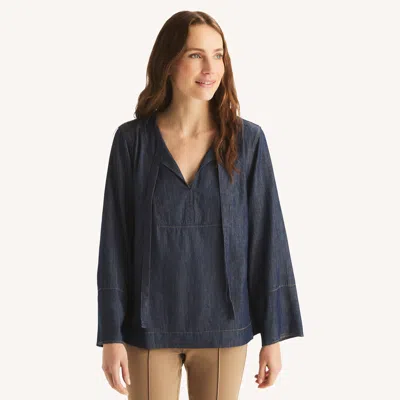 Nautica Womens Chambray V-neck Top In Blue
