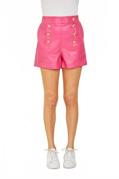 Dolce Cabo Vegan Leather Shorts With Buttons In Hot Pink In Pink