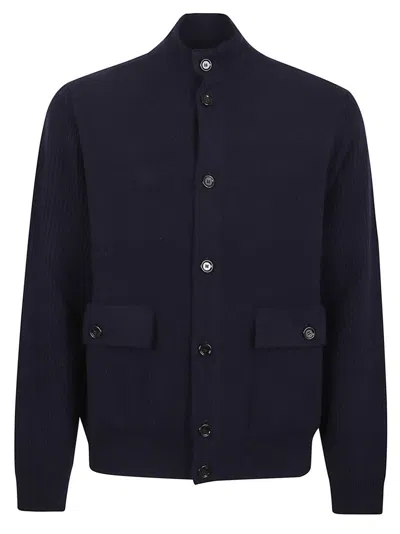 Lardini Plain Knit Jacket With Seven-button Closure In Blue