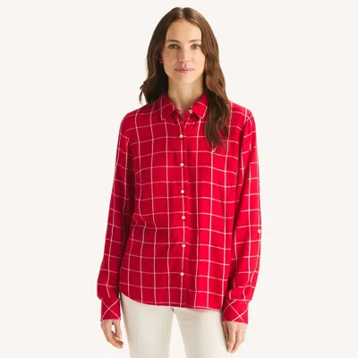 Nautica Womens Grid Button-up Shirt In Red