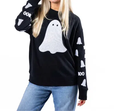 Jane Marie Boo! Crew Sweatshirt In Black In Animal Print