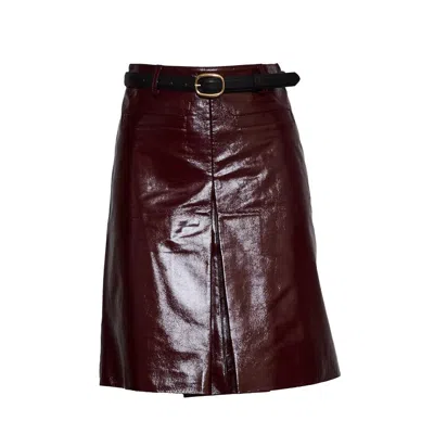 Self-portrait Glossy Burgundy Mini Skirt With A-line Silhouette In Brown