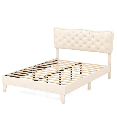 Hivvago Full Size Bed Frame With Nail Headboard And Wooden Slats In Multi