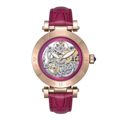 Empress Theodora Automatic Skeleton Leather-band Watch In Red