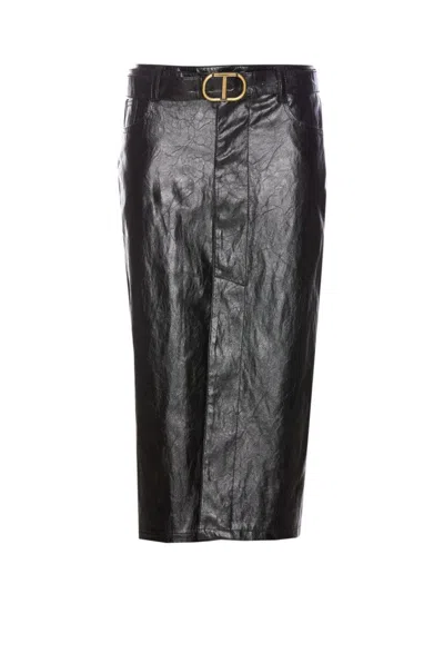 Twinset Structured Black Skirt With Belt In Gray