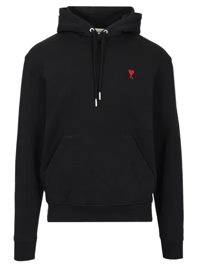 Ami Alexandre Mattiussi Hooded Sweatshirt With Adjustable Drawstring In Black