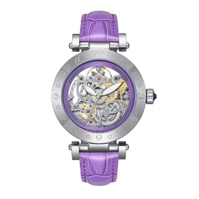 Empress Theodora Automatic Skeleton Leather-band Watch In Purple