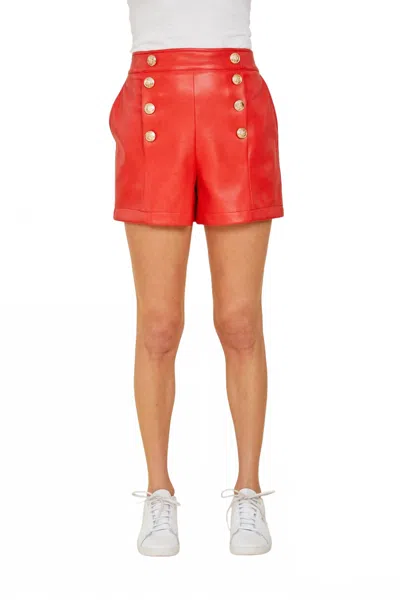 Dolce Cabo Vegan Leather Shorts With Buttons In Red In Red