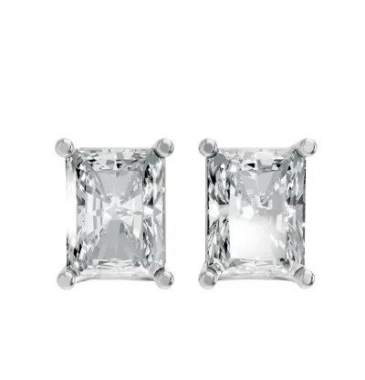 Aamiaa Women's Radiant Shape 4 Prong Push Back Studs In Rhodium Plated Sterling Silver In Multi