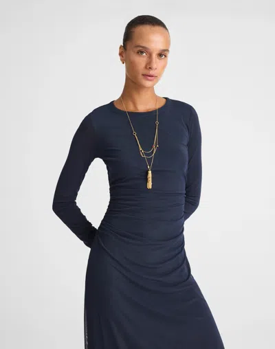 Madewell Long-sleeve Ruched Midi Dress In Blue
