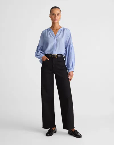 Madewell Shirred Balloon-sleeve Top In Blue