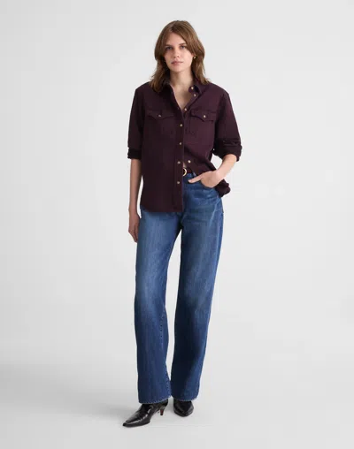 Madewell Airy Denim Oversized Shirt In Burgundy