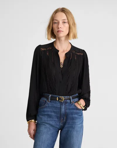 Madewell Lace-insert Button-up Long-sleeve Top In Black