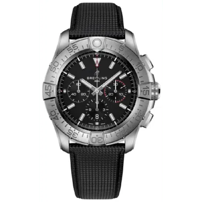 Breitling Super Avenger B01 Chronograph 46 Black Dial Titanium Leather Strap Men's Watch Eb0148101b1x1 In Black