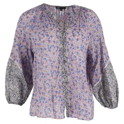 Maje Bleus Cisso Contrast Blouse In Multicolor Floral-print Organic Cotton In Multi