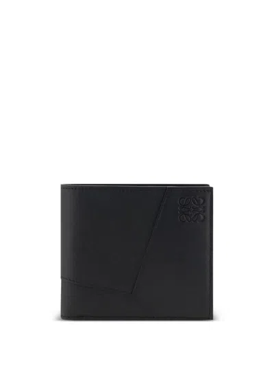 Loewe Textured Calfskin Bifold Wallet With Geometric Panel Detailing In Black