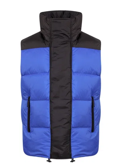Dsquared2 Puffed Vest With Contrasting Panels And High Collar In Blue