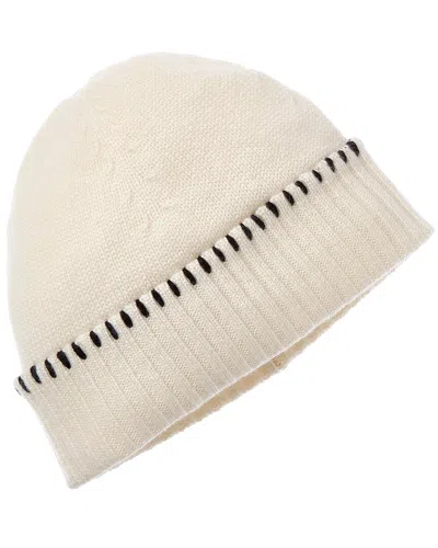 Bruno Magli Whipstitch Cuffed Cashmere Hat In Neutral