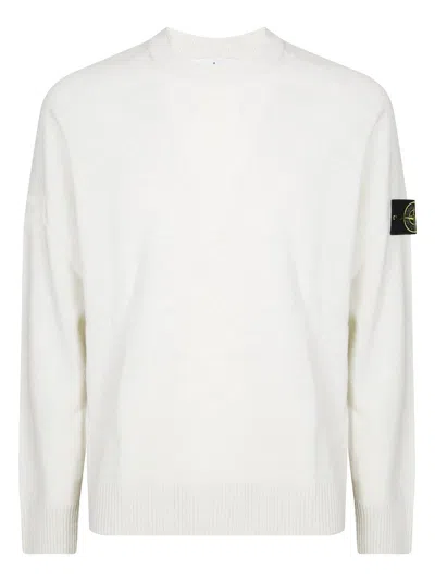 Stone Island Classic White Sweater With Timeless Round Neckline In White