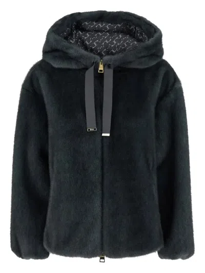 Herno Plush Short Jacket With Hood In Black