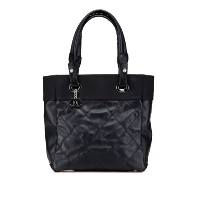 Pre-owned Chanel Paris Biarritz Pvc Leather Handbag Tote Bag () In Black