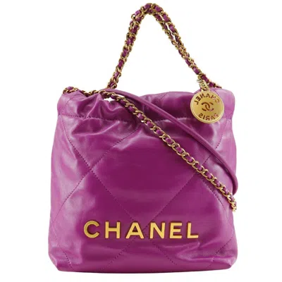 Pre-owned Chanel 22 Chain Hobo Quilted Calfskin Leather Bag () In Purple