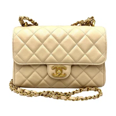 Pre-owned Chanel Grained Calfskin Shoulder Bag () In Sand