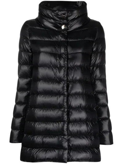 Herno Trapeze-structured Goose Down Jacket With Silky Finish In Black