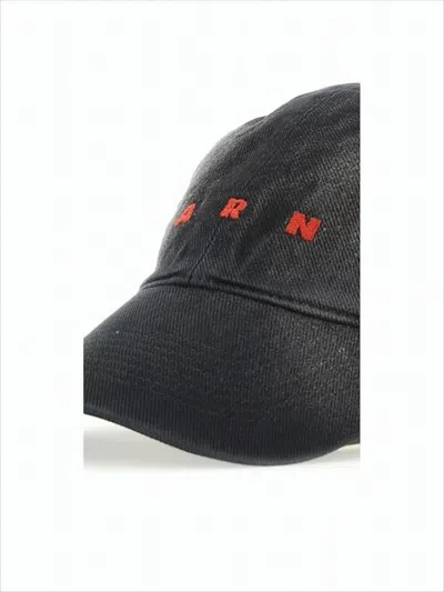 Marni Black Cotton Baseball Cap With Embroidered Logo In Black