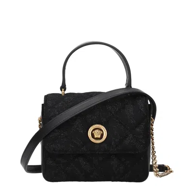 Versace Black Fabric Handbags In Black