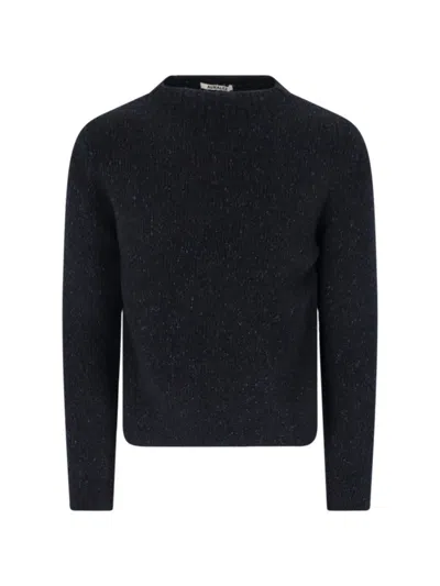 Auralee Lightweight Knit Long Sleeve Crew Sweater In Black