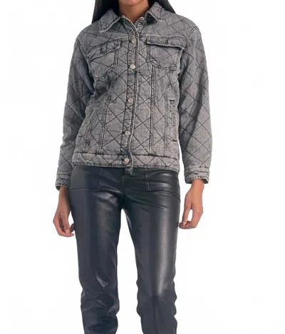 Elan Quilted Long Sleeve Jean Jacket In Black Wash In Gray
