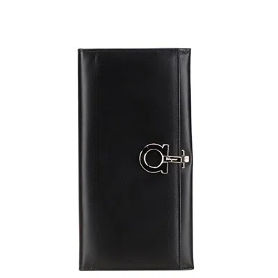 Pre-owned Ferragamo Gancini Leather Long Wallet (bi-fold) () In Black