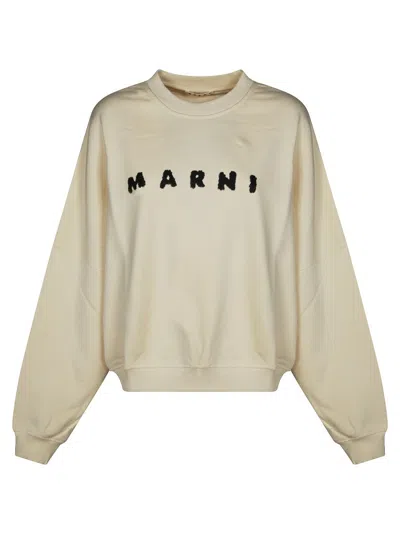 Marni Oversized Sweatshirt With Textured Logo In Brown