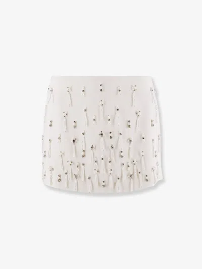 Pinko Sequin Embellished Mini Skirt In White