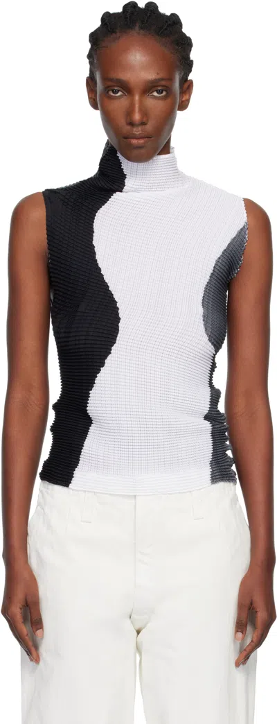 Issey Miyake White & Black Abstract Tint Pleats Tank Top In White