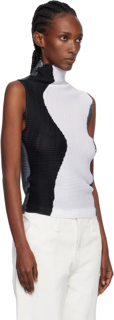 Issey Miyake White & Black Abstract Tint Pleats Tank Top In White