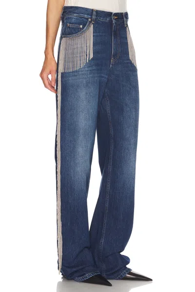 Stella Mccartney Dark Blue Wide Leg With Chain Fringes Dark Blue In Blue