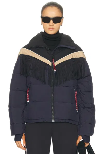 The Upside Hakuba Fox Fringe-detail Quilted Ski Jacket In Blue