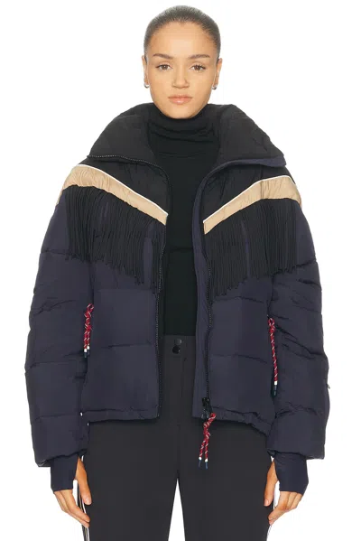 The Upside Hakuba Fox Fringe-detail Quilted Ski Jacket In Blue