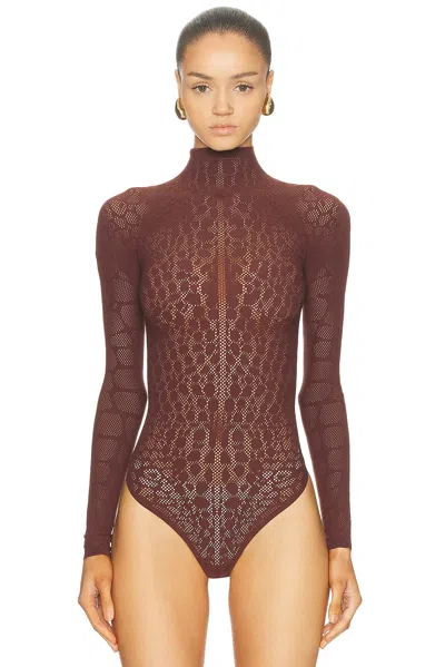 Wolford Reptile Net String Bodysuit In Brown