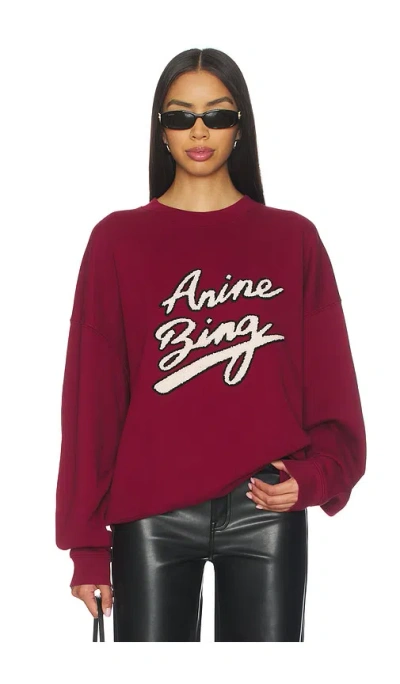 Anine Bing Womens Cabernet Miles Chenille-patch Cotton-jersey Sweatshirt In Burgundy