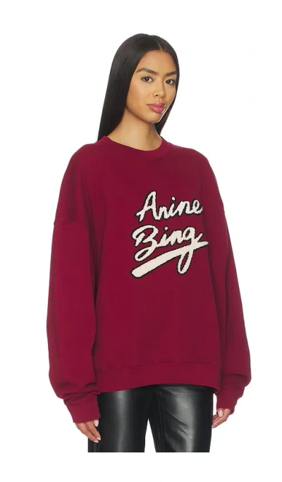 Anine Bing Womens Cabernet Miles Chenille-patch Cotton-jersey Sweatshirt In Burgundy