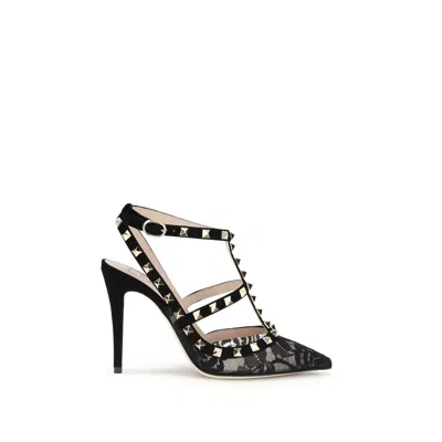 Valentino Rockstud 100 Lace And Suede Pumps In Multi