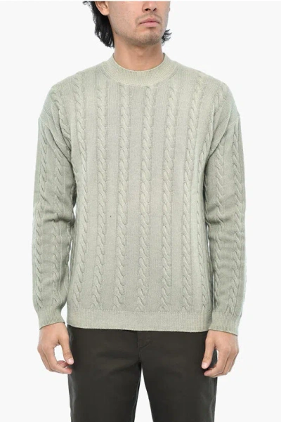 Woolrich Virgin Wool Aran Motif Crew-neck Sweater In Green