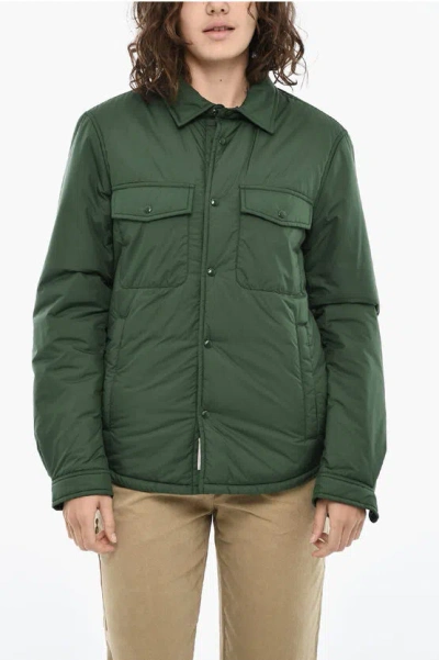 Woolrich Padded Alaskan Overshirt With Snap Buttons In Green