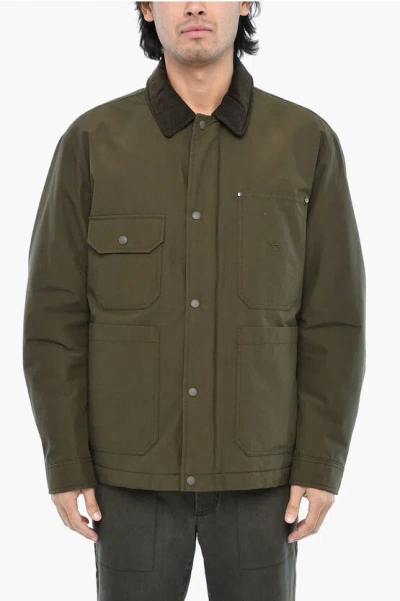 Woolrich Padded Duster Work Overshirt With Ribbed Collar In Green