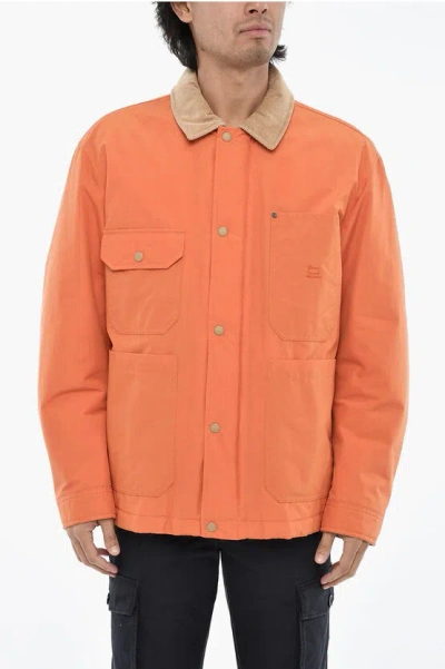 Woolrich Padded Duster Work Overshirt With Patch Pockets And Snap But In Orange