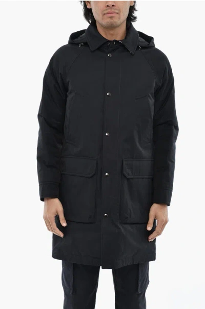 Woolrich Logoed Buttons Down Jacket With Removable Hood In Black